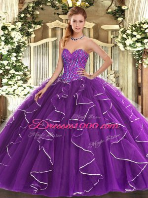 Ideal Tulle Sleeveless Floor Length Quinceanera Gown and Beading and Ruffles