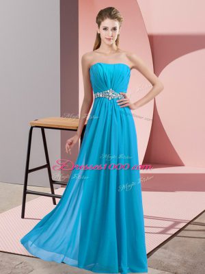 Baby Blue Sleeveless Floor Length Beading Lace Up Prom Gown