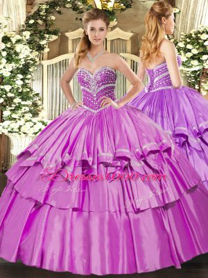 Fashionable Beading and Ruffled Layers Quinceanera Gown Lilac Lace Up Sleeveless Floor Length