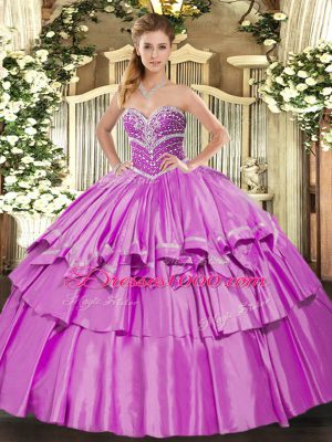 Fashionable Beading and Ruffled Layers Quinceanera Gown Lilac Lace Up Sleeveless Floor Length