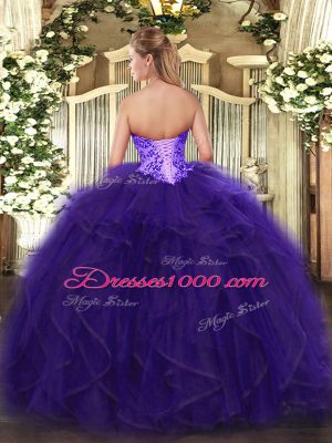 Noble Appliques and Ruffles Ball Gown Prom Dress Blue Lace Up Sleeveless Floor Length