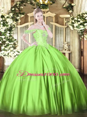 Hot Sale Sleeveless Satin Floor Length Lace Up Quinceanera Gown in with Beading