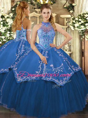 Tulle Sleeveless Floor Length Quinceanera Gown and Beading and Embroidery