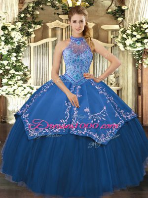 Tulle Sleeveless Floor Length Quinceanera Gown and Beading and Embroidery