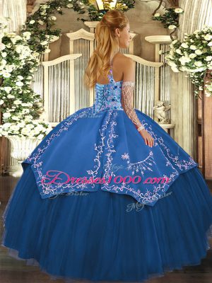 Tulle Sleeveless Floor Length Quinceanera Gown and Beading and Embroidery