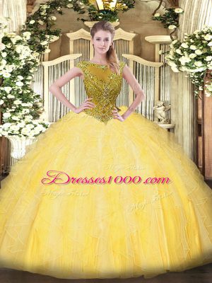 Popular Sleeveless Beading and Ruffles Zipper Quince Ball Gowns