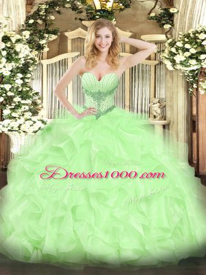 Best High Low Ball Gowns Sleeveless Yellow Green Ball Gown Prom Dress Lace Up