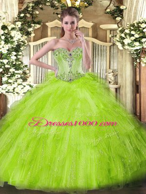 Decent Floor Length Lace Up Sweet 16 Quinceanera Dress for Sweet 16 and Quinceanera with Beading and Ruffles