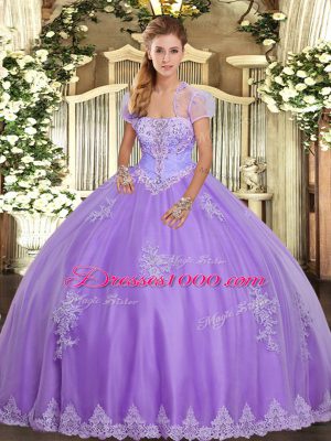 Tulle Strapless Sleeveless Lace Up Appliques 15th Birthday Dress in Lavender