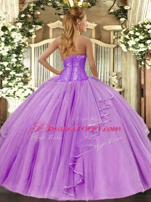 Trendy Lavender Ball Gowns Tulle Sweetheart Sleeveless Beading and Ruffles Floor Length Side Zipper Sweet 16 Dresses
