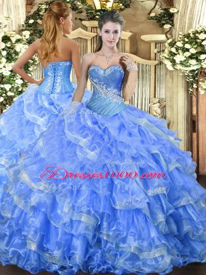 High End Organza Sleeveless Floor Length Sweet 16 Dress and Beading and Ruffled Layers