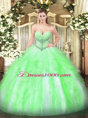 Sweetheart Sleeveless Quinceanera Gowns Floor Length Beading and Ruffles Tulle