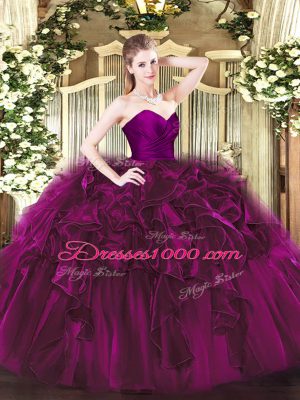 Discount Fuchsia Sleeveless Floor Length Ruffles Zipper 15 Quinceanera Dress
