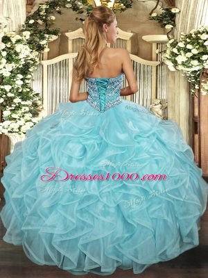 Aqua Blue Sweetheart Lace Up Beading and Ruffled Layers Quinceanera Gown Sleeveless