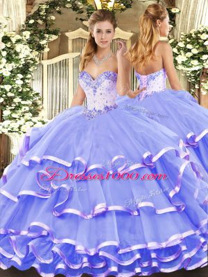 Sweetheart Sleeveless Lace Up Quinceanera Dress Lavender Organza