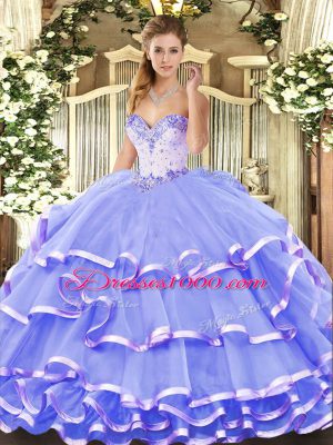 Sweetheart Sleeveless Lace Up Quinceanera Dress Lavender Organza