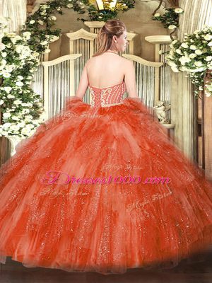 Noble Halter Top Sleeveless Tulle Quince Ball Gowns Beading and Ruffles Lace Up