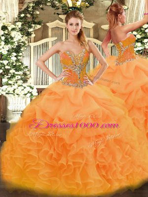 High Class Orange Lace Up Sweetheart Beading and Ruffles Sweet 16 Dress Organza Sleeveless