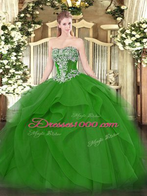 Sweet Sleeveless Beading and Ruffles Lace Up Quinceanera Gowns