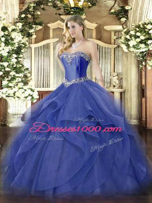 Floor Length Blue Quinceanera Dresses Sweetheart Sleeveless Lace Up