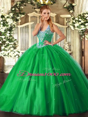 Beautiful Tulle Sleeveless Floor Length Sweet 16 Dress and Beading