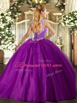Beautiful Tulle Sleeveless Floor Length Sweet 16 Dress and Beading