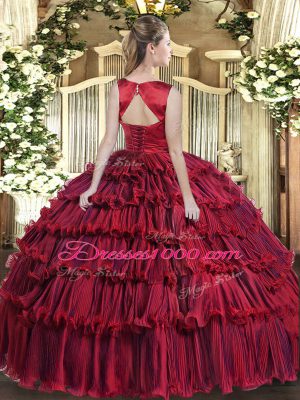 Eggplant Purple Scoop Neckline Ruffled Layers Ball Gown Prom Dress Sleeveless Lace Up