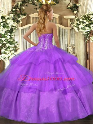 Pretty Blue Lace Up Quinceanera Gowns Beading and Ruffled Layers Sleeveless Floor Length