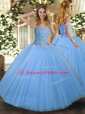 Floor Length Ball Gowns Sleeveless Aqua Blue Sweet 16 Dresses Lace Up