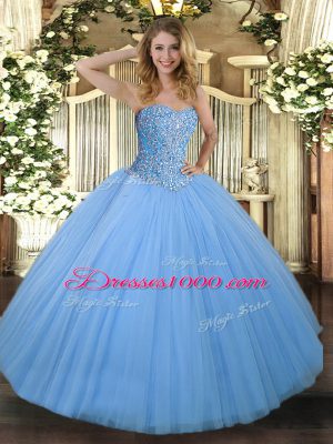 Floor Length Ball Gowns Sleeveless Aqua Blue Sweet 16 Dresses Lace Up