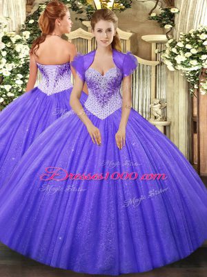 Fitting Lavender Lace Up Vestidos de Quinceanera Beading Sleeveless Floor Length