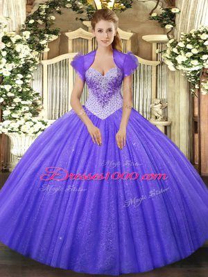 Fitting Lavender Lace Up Vestidos de Quinceanera Beading Sleeveless Floor Length