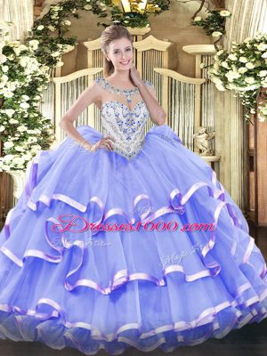 Ball Gowns Quinceanera Gowns Lavender Scoop Organza Sleeveless Floor Length Zipper
