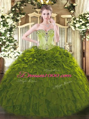 Unique Olive Green Sleeveless Organza Lace Up 15th Birthday Dress for Sweet 16 and Quinceanera