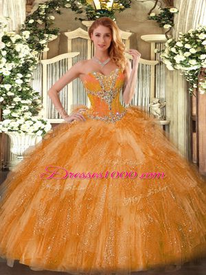Classical Orange Quinceanera Dress Organza Sleeveless Beading and Ruffles