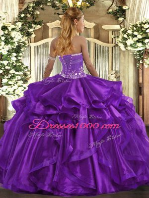 Strapless Sleeveless Organza Sweet 16 Dress Beading and Ruffles Lace Up