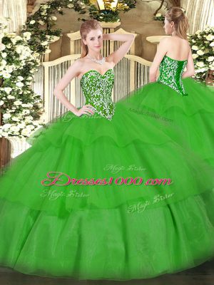 Edgy Green Sweetheart Neckline Beading and Ruffled Layers Vestidos de Quinceanera Sleeveless Lace Up