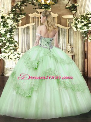 Delicate Lavender Ball Gowns Sweetheart Sleeveless Tulle Floor Length Lace Up Beading and Appliques Vestidos de Quinceanera