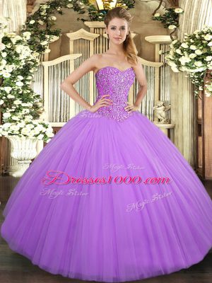 Suitable Tulle Sleeveless Floor Length Ball Gown Prom Dress and Beading