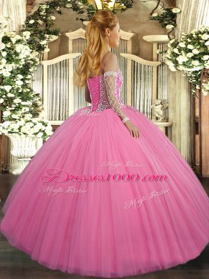 Suitable Tulle Sleeveless Floor Length Ball Gown Prom Dress and Beading