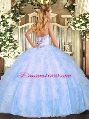 Customized Lavender Sleeveless Floor Length Beading and Ruffles Lace Up 15 Quinceanera Dress