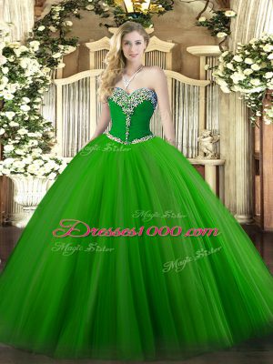 Lovely Floor Length Green Sweet 16 Dress Sweetheart Sleeveless Lace Up