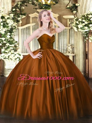 Brown Organza Zipper Sweetheart Sleeveless Floor Length Sweet 16 Quinceanera Dress Ruching