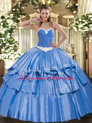 Wonderful Floor Length Blue Sweet 16 Dresses Sweetheart Sleeveless Lace Up