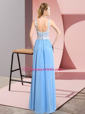 Great Baby Blue Sleeveless Lace Floor Length Homecoming Dress