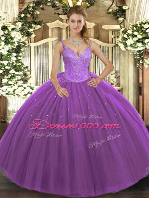 Eye-catching Purple Sleeveless Beading Floor Length Sweet 16 Quinceanera Dress