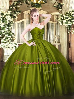 Olive Green Organza Zipper Sweet 16 Dress Sleeveless Floor Length Ruching