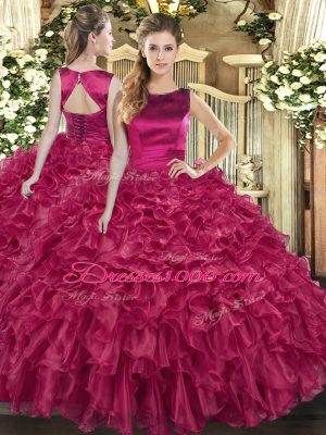 Exquisite Floor Length Ball Gowns Sleeveless Fuchsia 15 Quinceanera Dress Lace Up