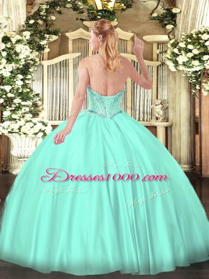 Beautiful Apple Green Satin Lace Up Sweetheart Sleeveless Floor Length Quinceanera Dress Beading