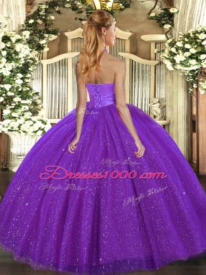 Tulle Sleeveless Floor Length Sweet 16 Dress and Sequins